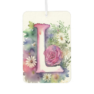 Personalised Monogram Colourful Watercolor Flowers Car Air Freshener