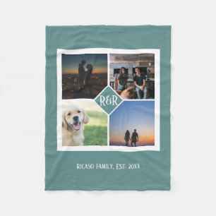 Personalised Monogram Custom 4 Photo Collage Fleece Blanket