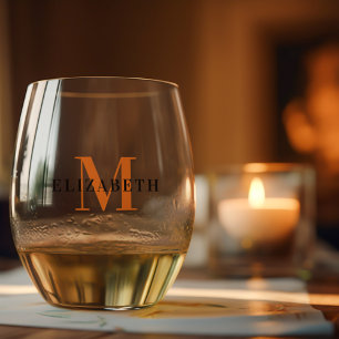 Personalised Monogram Custom Initial Name Elegant Stemless Wine Glass