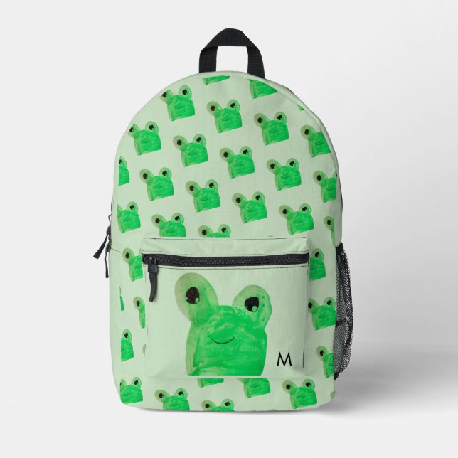 Personalised Monogram Cute frog Printed Backpack (Front)