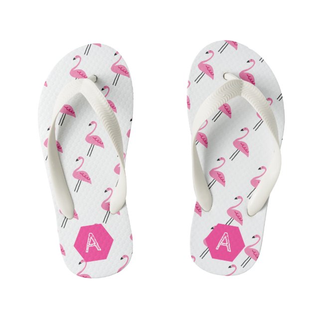 Personalised Monogram Cute Pink Flamingo Pattern Kid's Thongs (Footbed)