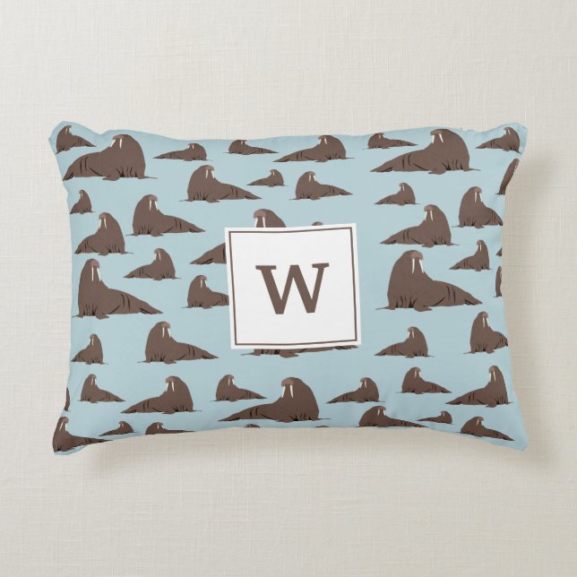 Personalised Monogram Cute Walrus Pattern  Decorative Cushion (Front)