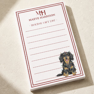 Personalised Monogram Dachshund Holiday Gift List Post-it Notes