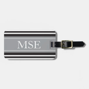 Personalised Monogram Dark Grey Black Stripes Luggage Tag