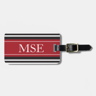 Personalised Monogram Dark Red Black Stripes Luggage Tag