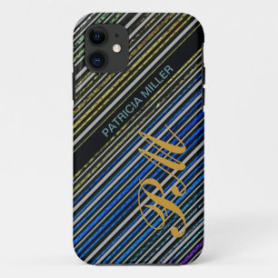 personalised monogram diagonal stripes iPhone 11 case