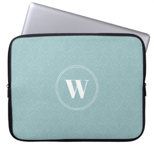 Personalised monogram discreet blue floral design laptop sleeve