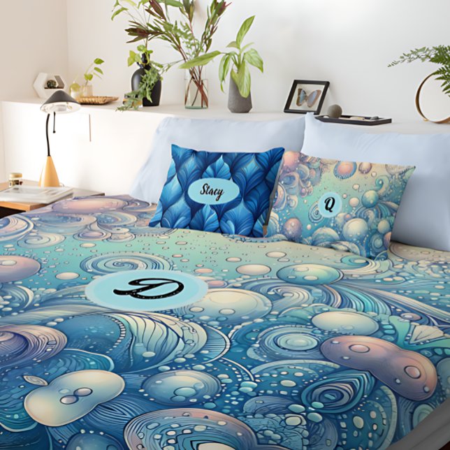 Personalised Monogram, Dreamy Bubble water-themed Fleece Blanket (Creator Uploaded)