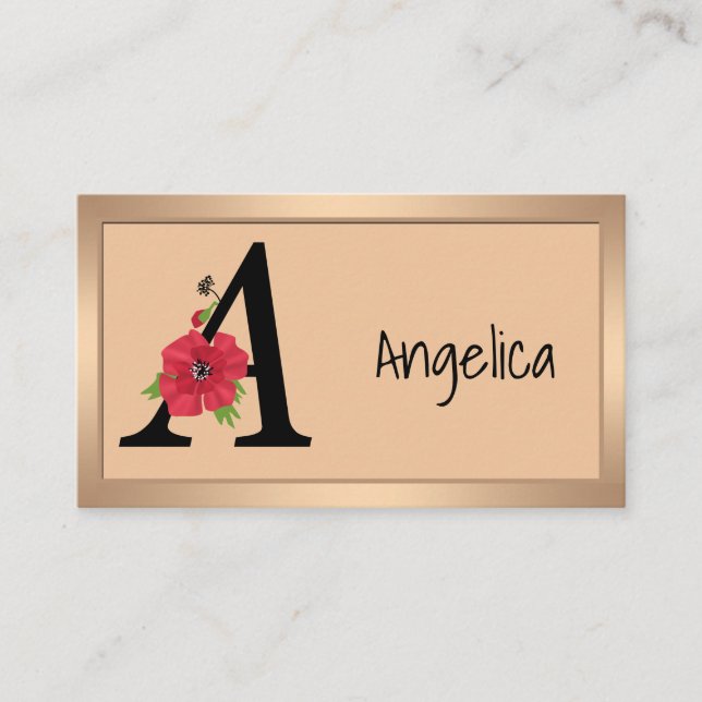 Personalised monogram editable A text red flower f Business Card (Front)