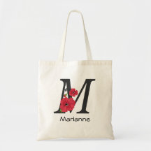 Personalised monogram editable M text red flower f