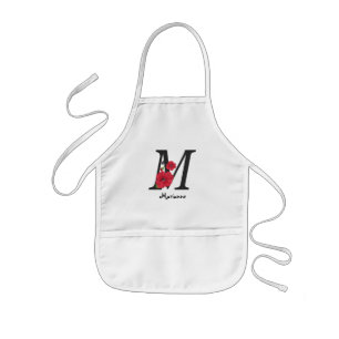 Personalised monogram editable M text red flower Kids Apron