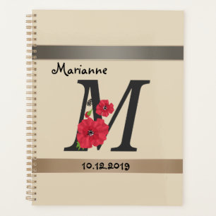 Personalised monogram editable M text red flower Planner