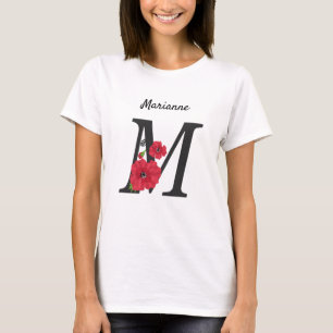 Personalised monogram editable text red flower flo T-Shirt