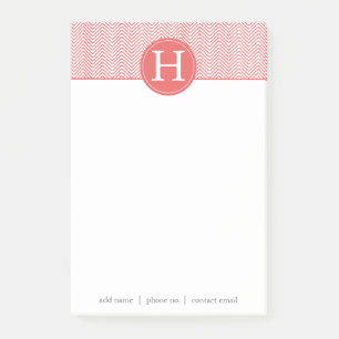 Personalised Monogram Elegant Coral Chevron Post-it Notes