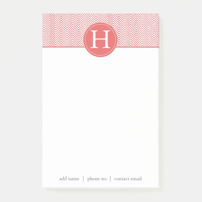 Personalised Monogram Elegant Coral Chevron Post-it Notes (Front)