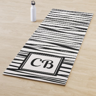 Personalised Monogram Elegant Line Art Black White Yoga Mat