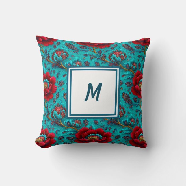 Personalised Monogram – Elegant Modern Floral Cushion (Front)