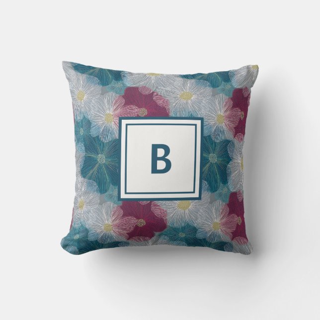 Personalised Monogram - Elegant Modern Floral  Cushion (Front)