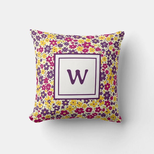 Personalised Monogram - Elegant Modern Floral  Cushion (Front)