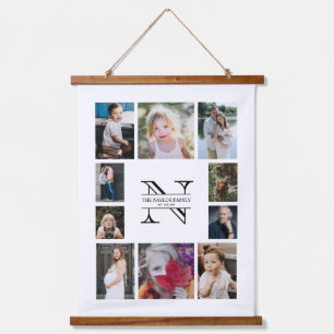 Personalised Monogram Family 10 Photo Collage Hanging Tapestry