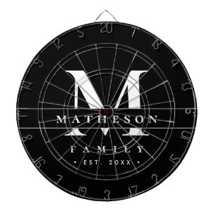 Personalised Monogram family Black white Modern Dartboard