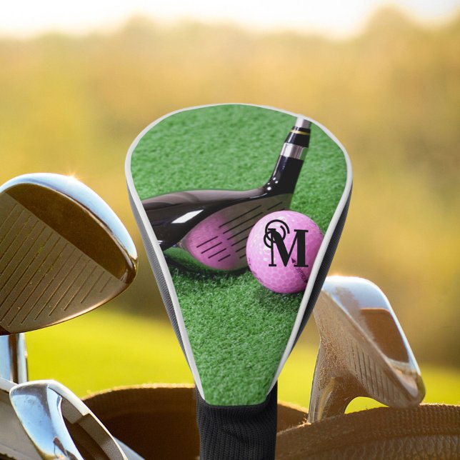 Personalised Monogram Fancy Script Pink Golf Ball Head Cover (Creator Uploaded)