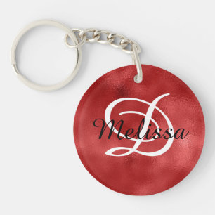 Personalised Monogram Faux Dark Red Foil Photo Key Ring