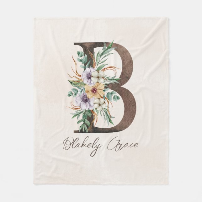 Personalised Monogram Fleece Blanket, Initial B Blanket (Front)