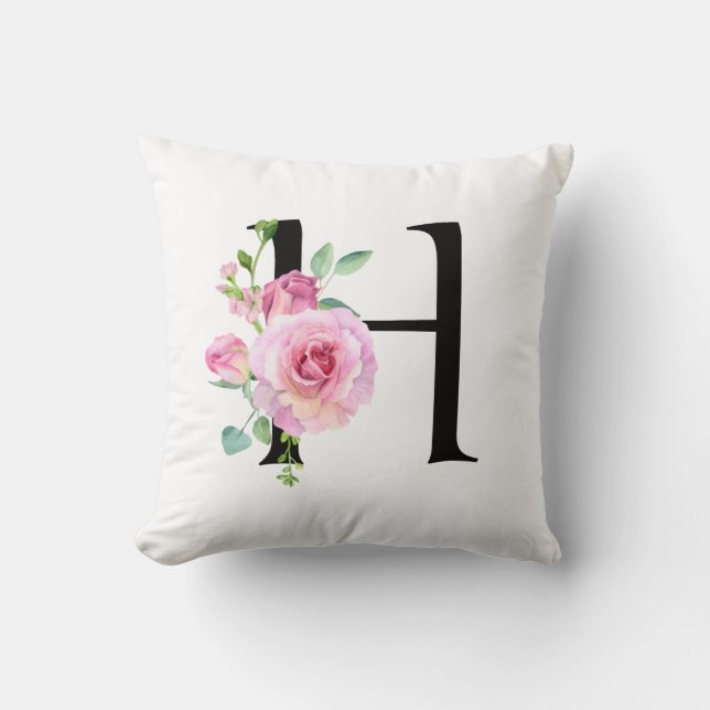 Personalised Monogram Floral Initial H Pillow  (Front)