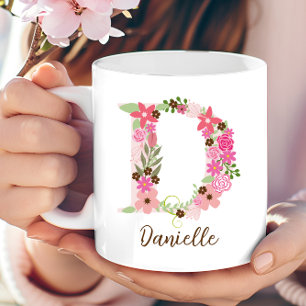 Personalised Monogram Floral Letter D Coffee Mug