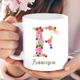 Personalised Monogram Floral Letter F Coffee Mug