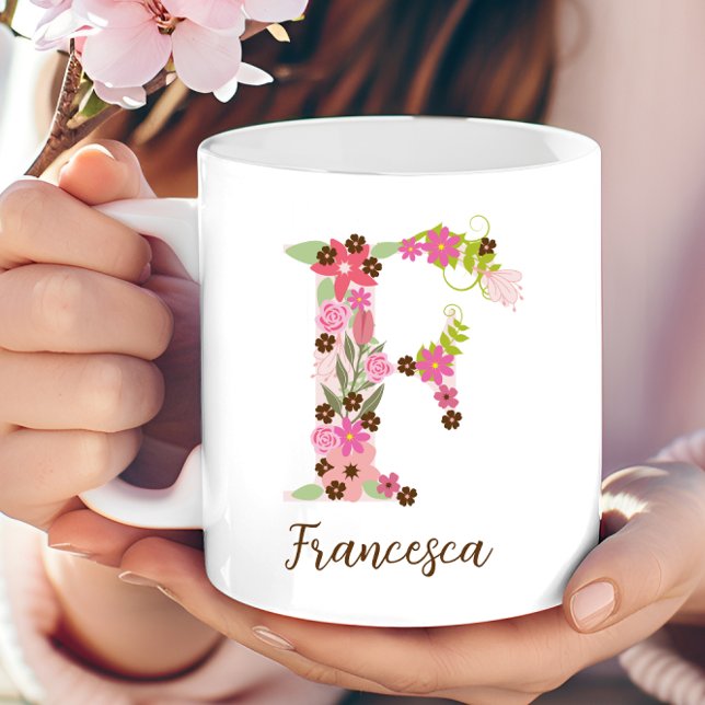 Personalised Monogram Floral Letter F Coffee Mug (Personalized Monogram Floral Letter F Coffee Mug)