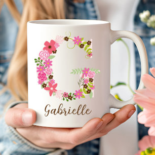 Personalised Monogram Floral Letter G Coffee Mug