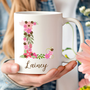 Personalised Monogram Floral Letter L Coffee Mug
