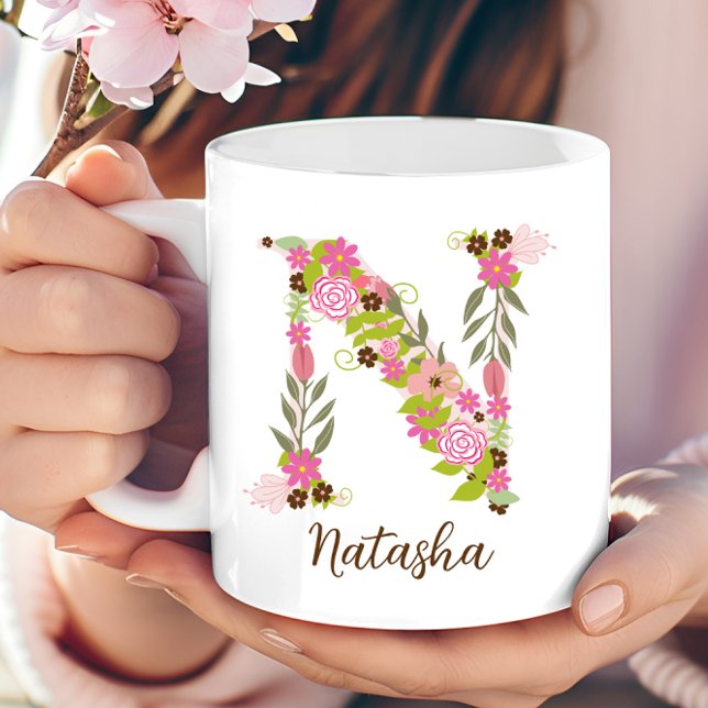 Personalised Monogram Floral Letter N Coffee Mug (Personalized Monogram Floral Letter N Coffee Mug)