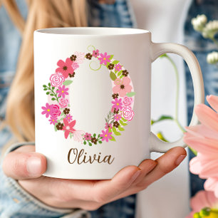 Personalised Monogram Floral Letter O Coffee Mug