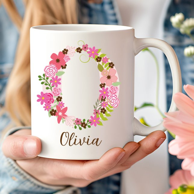 Personalised Monogram Floral Letter O Coffee Mug (Personalized Monogram Floral Letter O Coffee Mug)