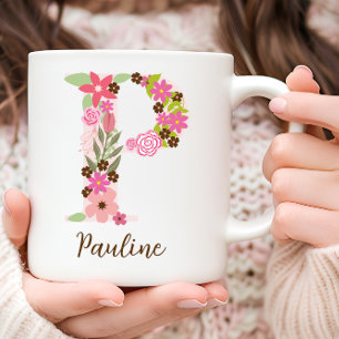 Personalised Monogram Floral Letter P Coffee Mug