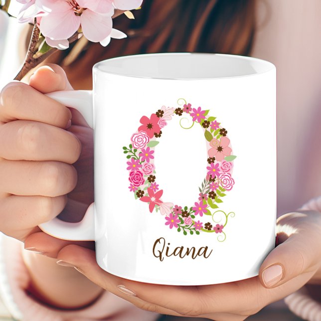 Personalised Monogram Floral Letter Q Coffee Mug (Personalized Monogram Floral Letter Q Coffee Mug)