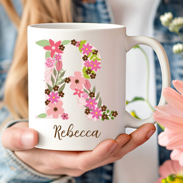 Personalised Monogram Floral Letter R Coffee Mug (Personalized Monogram Floral Letter R Coffee Mug)