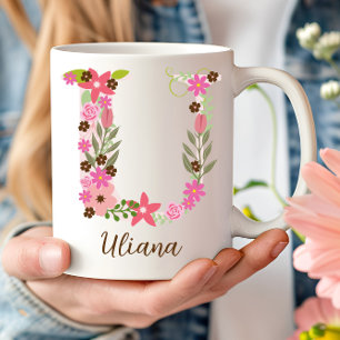 Personalised Monogram Floral Letter U Coffee Mug
