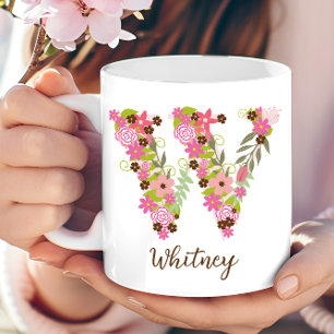 Personalised Monogram Floral Letter W Coffee Mug