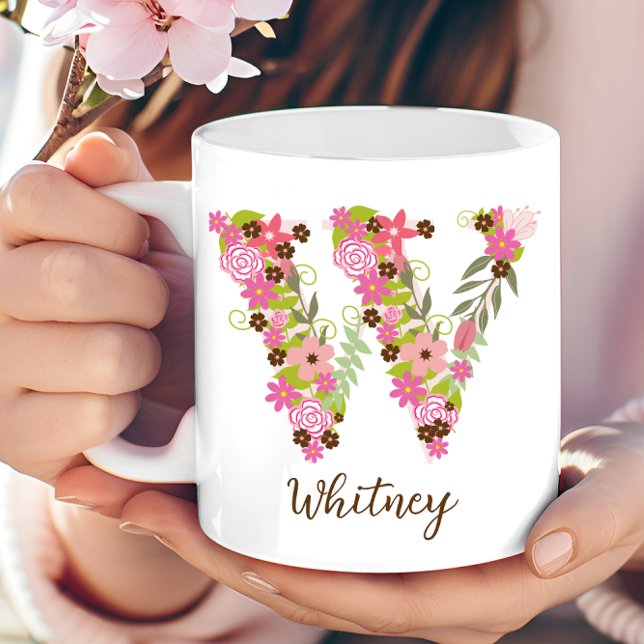 Personalised Monogram Floral Letter W Coffee Mug (Personalized Monogram Floral Letter W Coffee Mug)