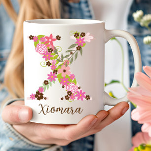 Personalised Monogram Floral Letter X Coffee Mug