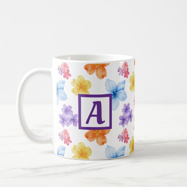 Personalised Monogram Floral Pattern  Coffee Mug (Left)