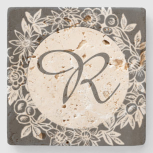 Personalised Monogram Floral Stone Coaster