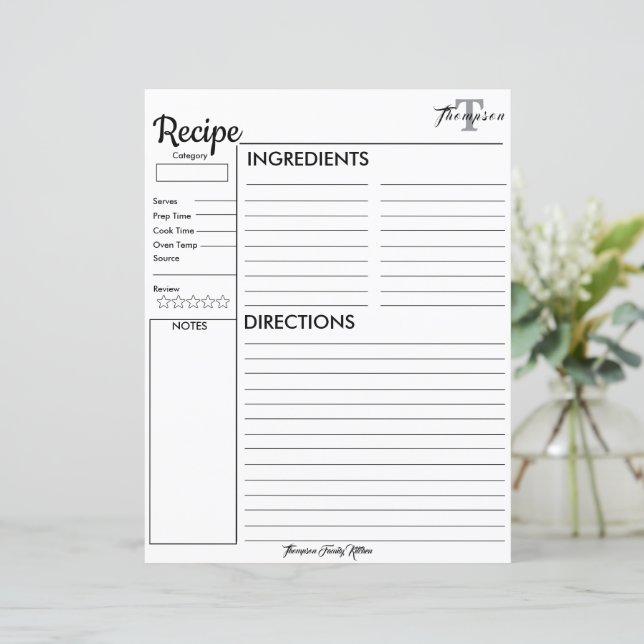 Personalised Monogram From the Kitchen of.. Recipe (Standing Front)