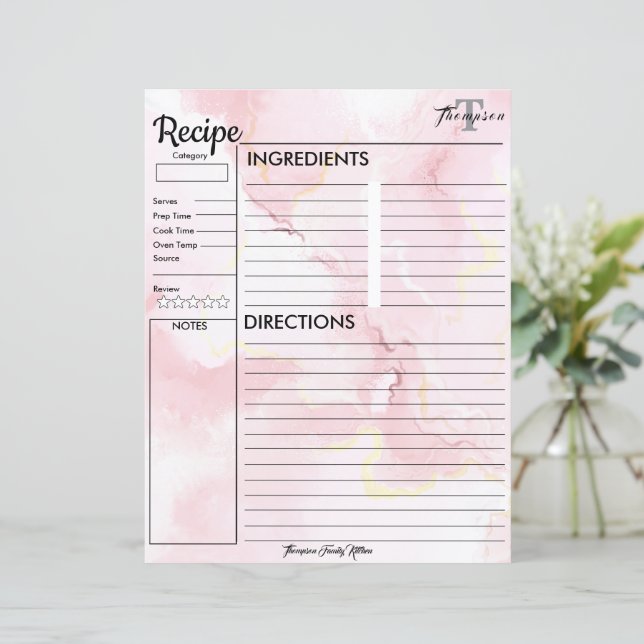 Personalised Monogram From the Kitchen of.. Recipe (Standing Front)