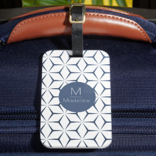 personalised monogram geometric blue luggage tag