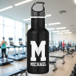 Personalised monogram gift sports water bottle<br><div class="desc">Personalised monogram gift sports water bottle. Black and white Stainless steel metallic colour. Sporty gift idea for coach, players, team mates and sports fans. Modern typography design with custom name, funny quote, slogan or monogram. Create your own unique monogrammed drink bottle. Suitable for men, women and kids / children. Cute...</div>